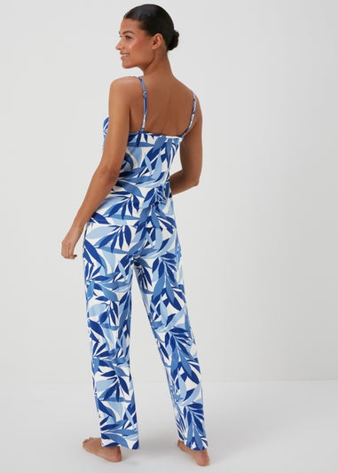 Blue Leaf Print Cami Pyjama Set