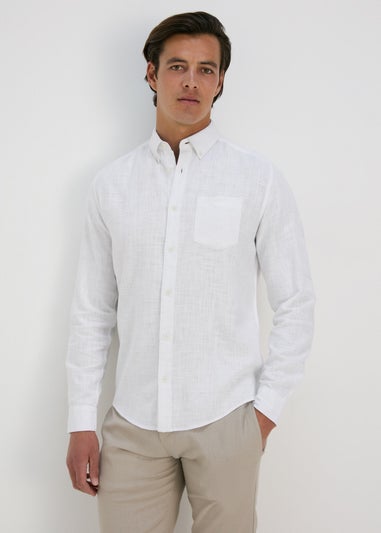 White Roll Up Sleeve Linen Viscose Shirt