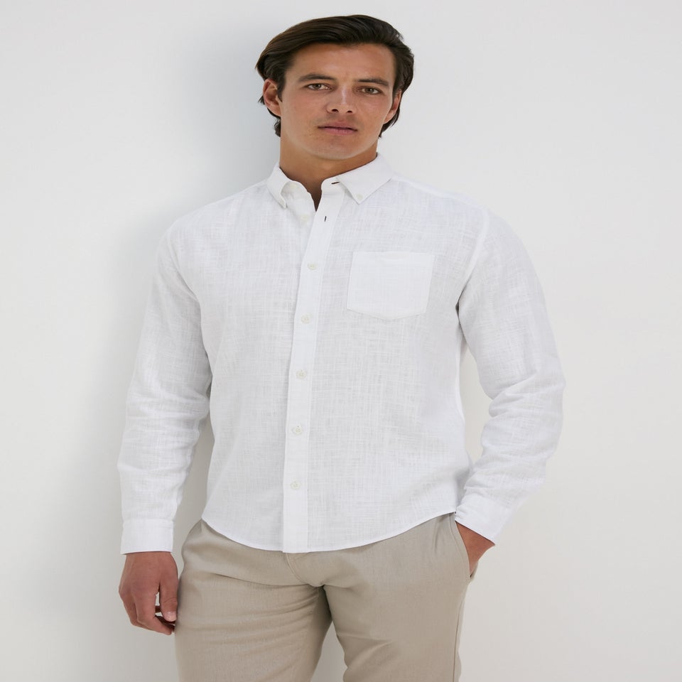White Roll Up Sleeve Linen Viscose Shirt