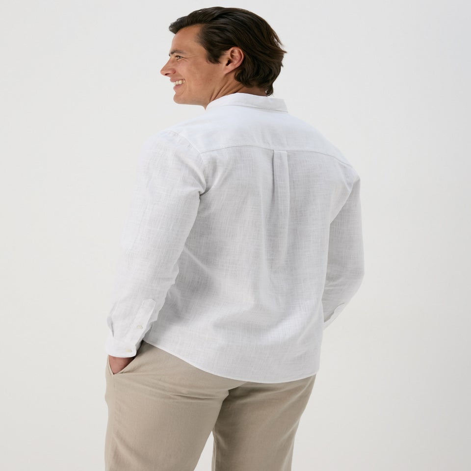 White Roll Up Sleeve Linen Viscose Shirt