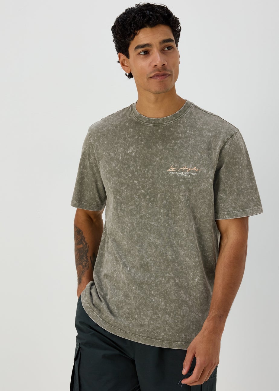 Khaki Los Angeles Acid Wash T-Shirt