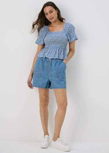 Blue Sheered Co Ord Blouse Top