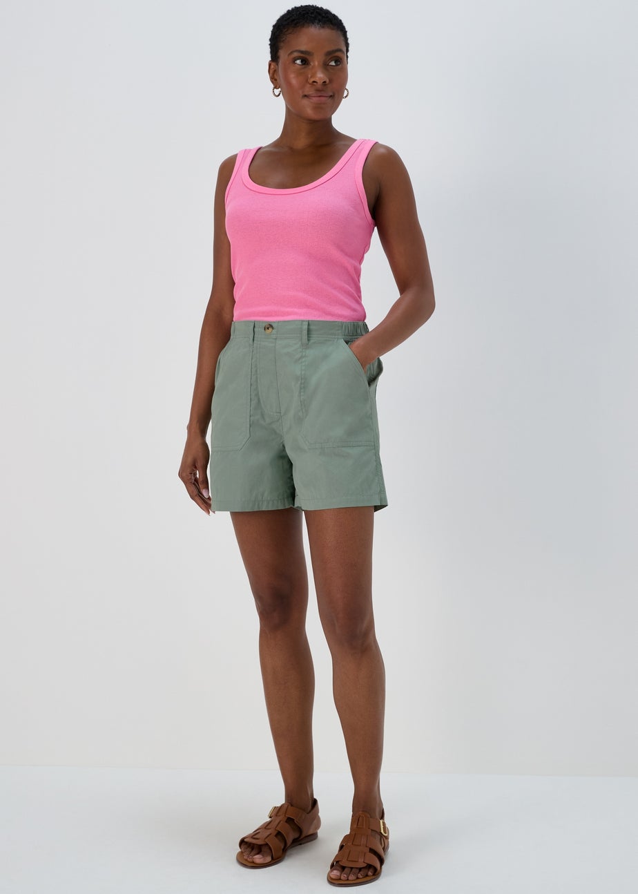 Green Poplin Shorts