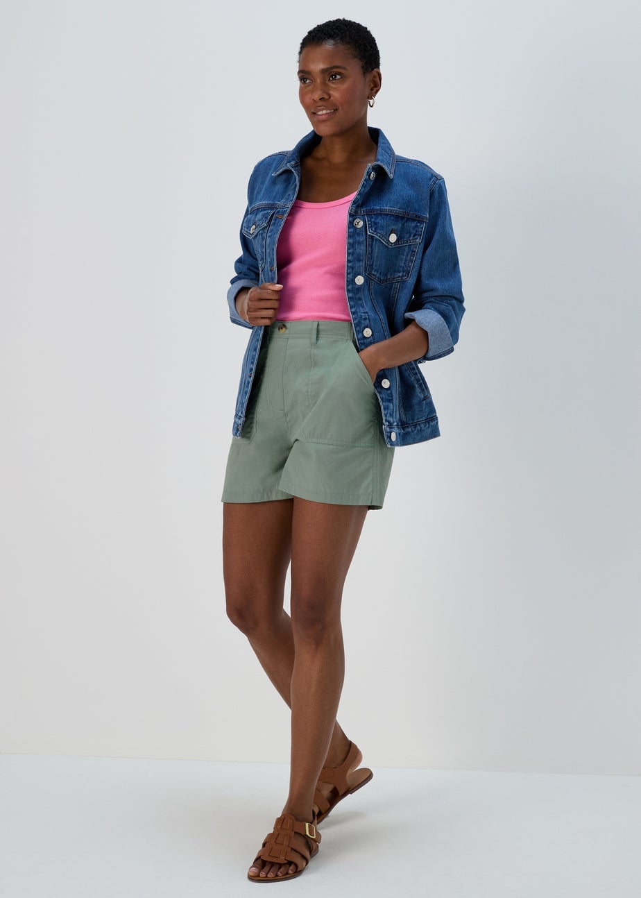 Green Poplin Shorts