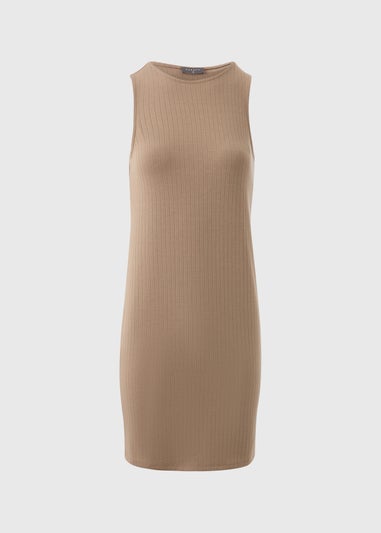 Taupe Racer Ribbed Mini Dress