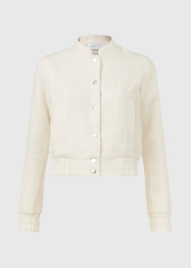 Ivory Boucle Bomber Jacket