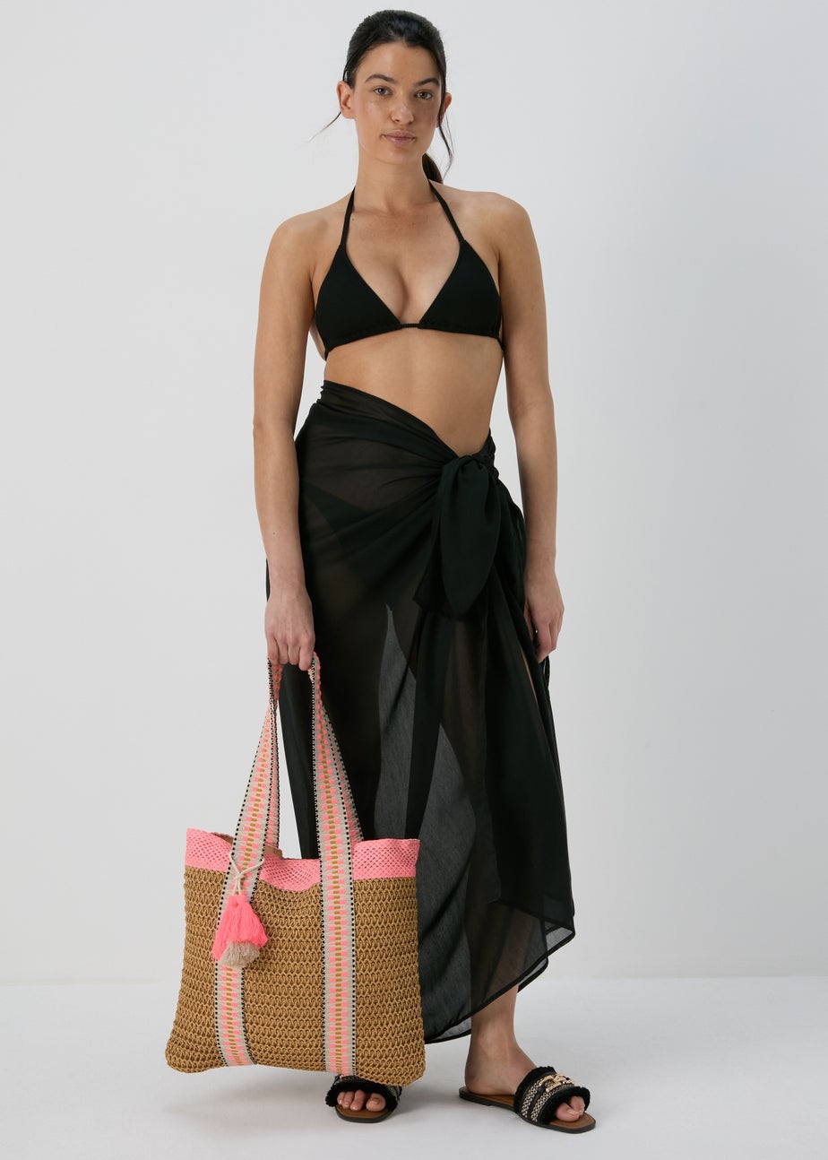 Natural Pink Straw Detail Bag