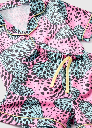 Girls Blue Butterfly Print Satin Pyjama Set (4-13yrs)