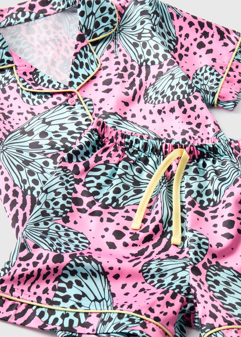 Girls Blue Butterfly Print Satin Pyjama Set (4-13yrs)