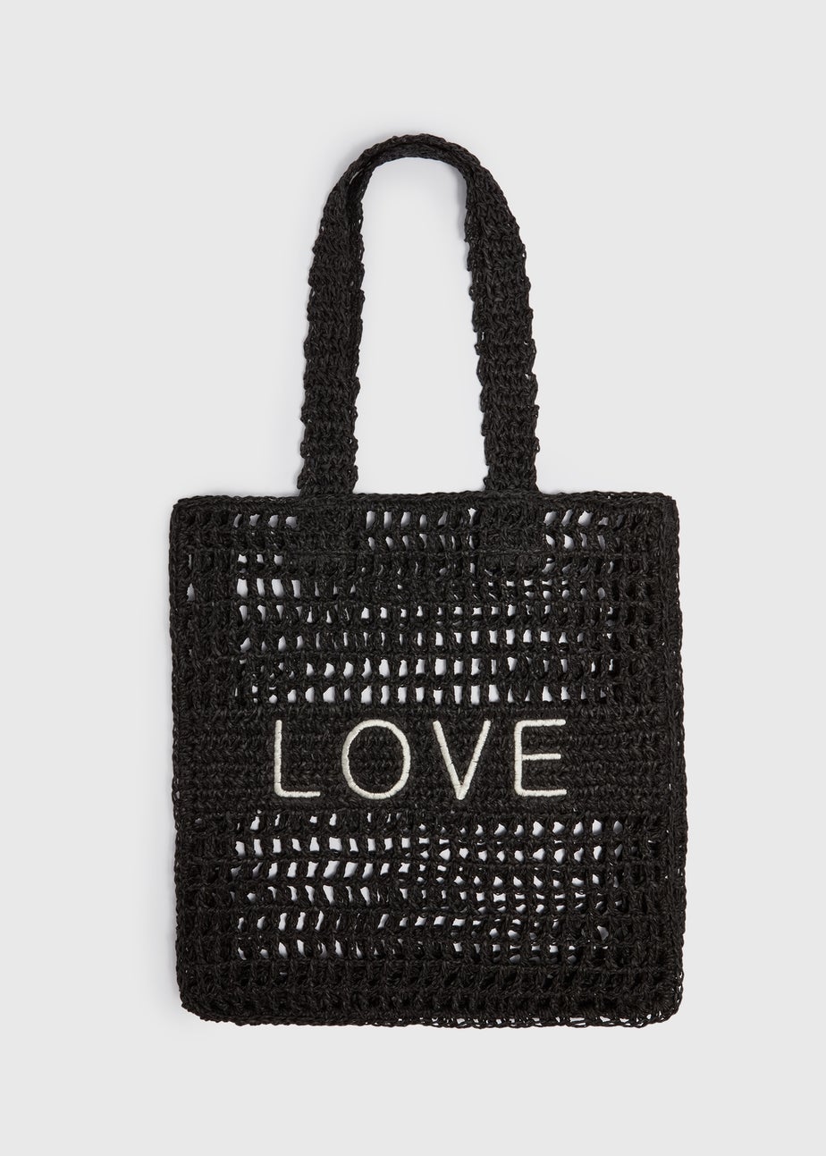 Black Love Shopper Straw Bag