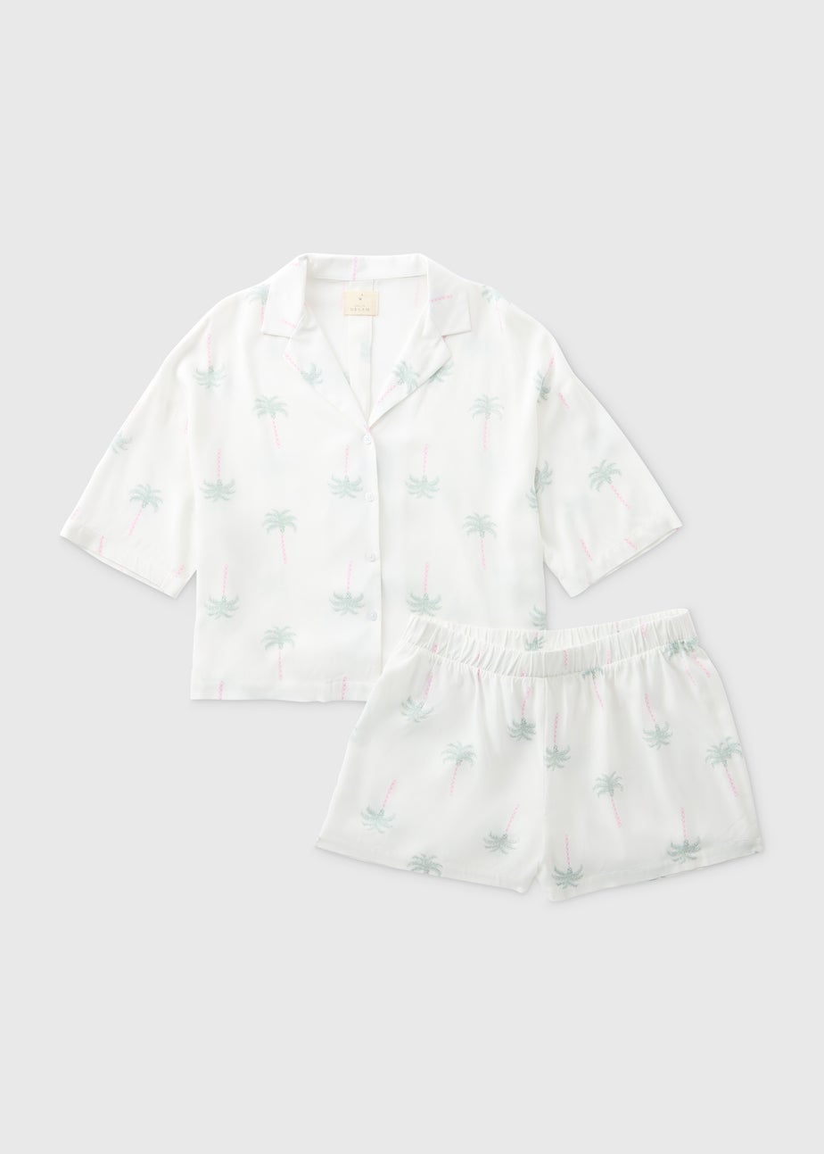 Cream Palm Print Viscose Pyjama Set