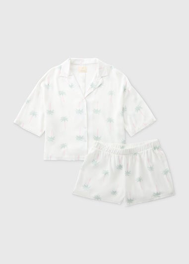 Cream Palm Print Viscose Pyjama Set