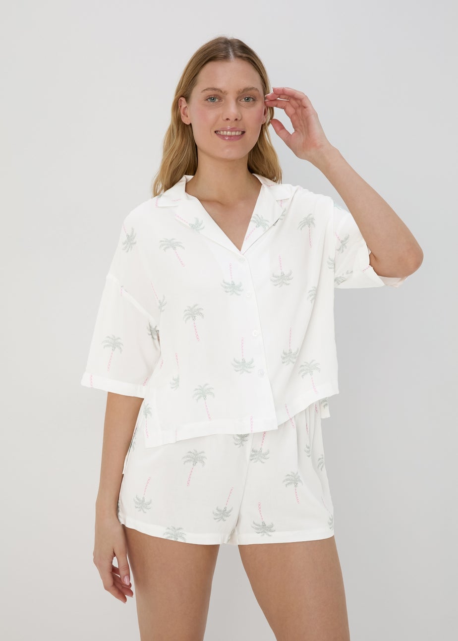 Cream Palm Print Viscose Pyjama Set