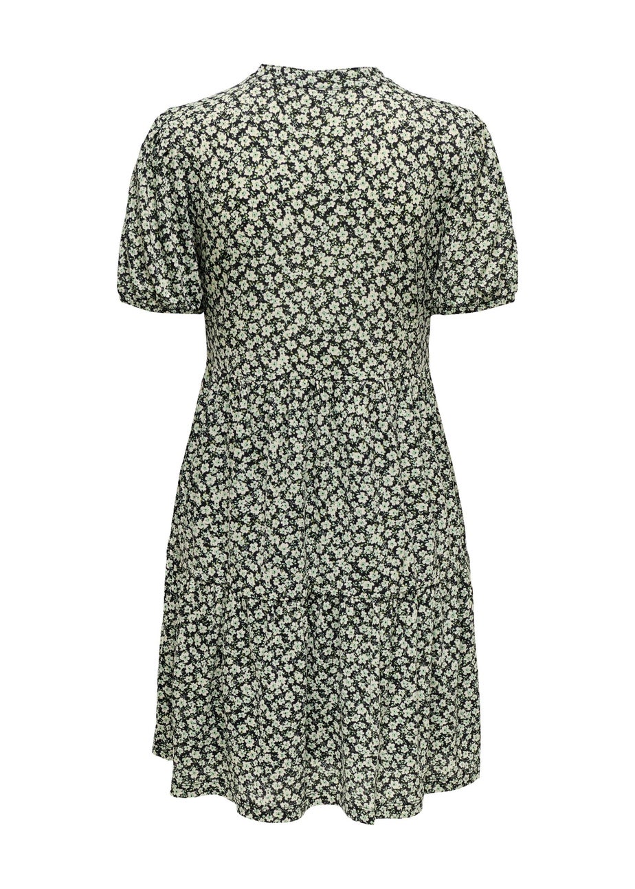 JDY Green Floral V Neck Tea Dress