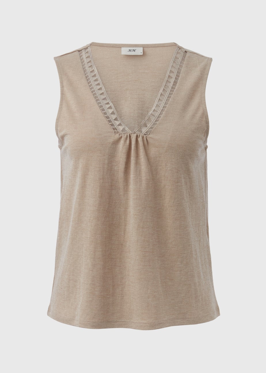 JDY Beige V Neck Crochet Top