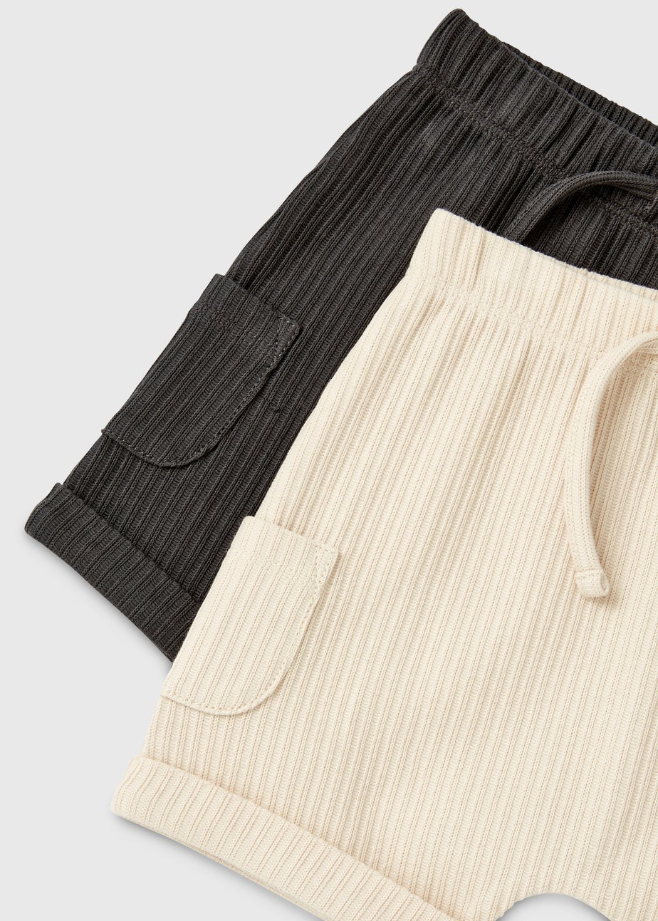 Baby 2 Pack Grey & Cream Shorts (Newborn-23mths)