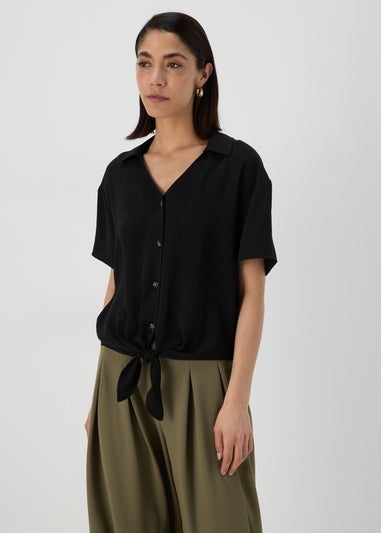 Black Solid Tie Front Airflow Shirt