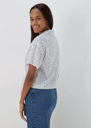 White Spot Print Tie Front Viscose Shirt