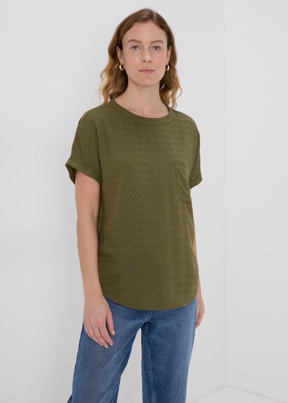 Khaki Solid Pocket Detail Box Top