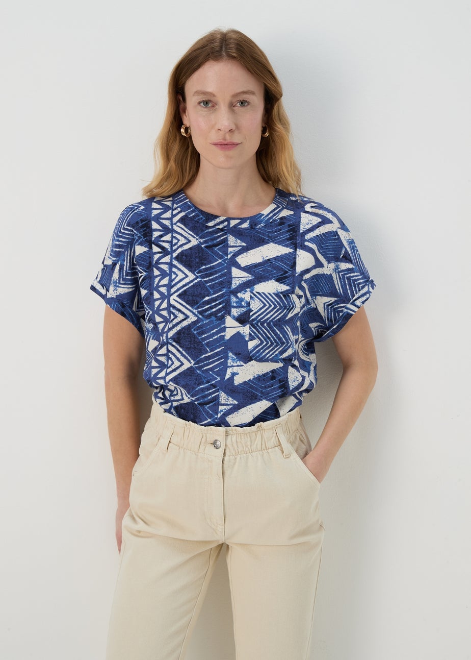 Blue Aztec Print Pocket Detail Box Top