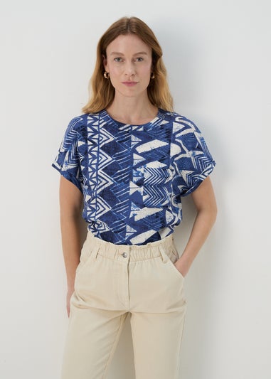 Blue Aztec Print Pocket Detail Box Top