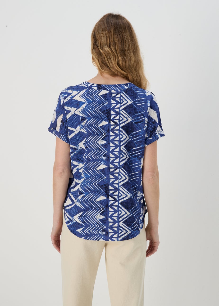 Blue Aztec Print Pocket Detail Box Top