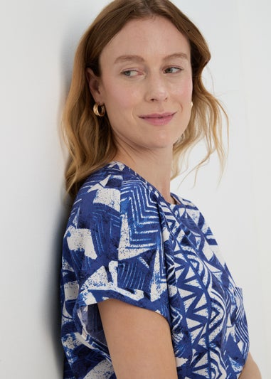 Blue Aztec Print Pocket Detail Box Top