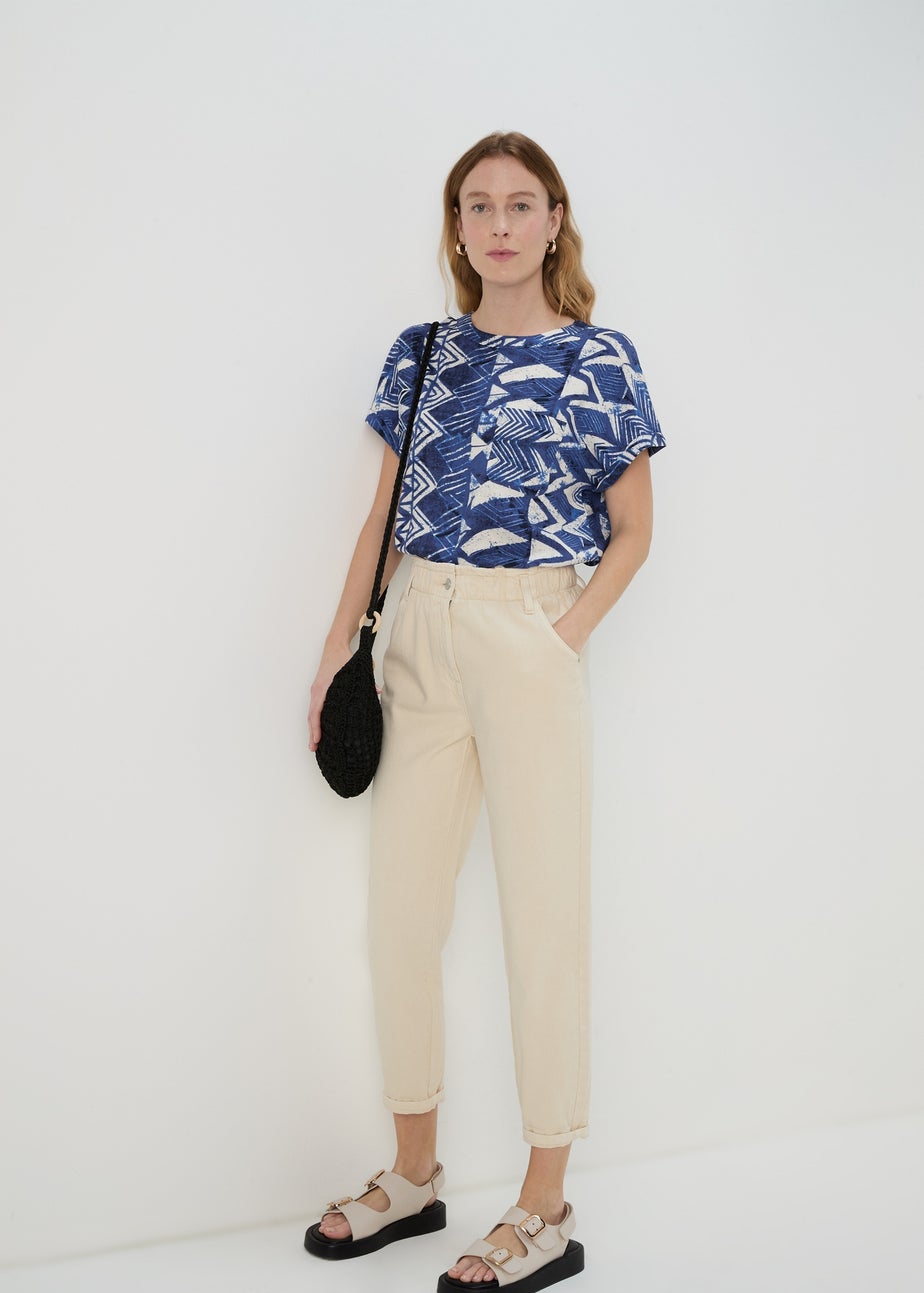 Blue Aztec Print Pocket Detail Box Top