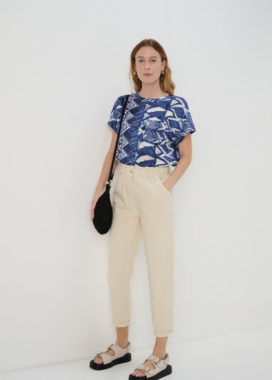 Blue Aztec Print Pocket Detail Box Top