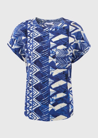 Blue Aztec Print Pocket Detail Box Top