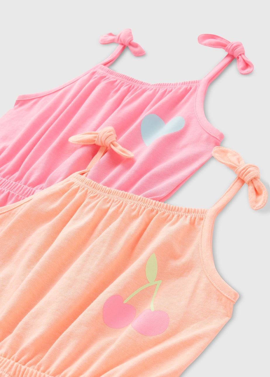 Girls 2 Pack Pink & Orange Playsuits (1-7yrs)