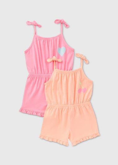Girls 2 Pack Pink & Orange Playsuits (1-7yrs)