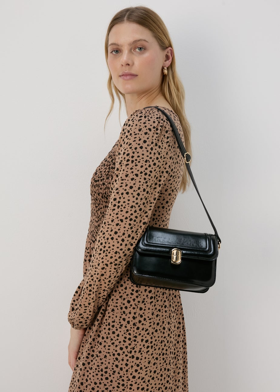 Black Boxy PU Crossbody Bag