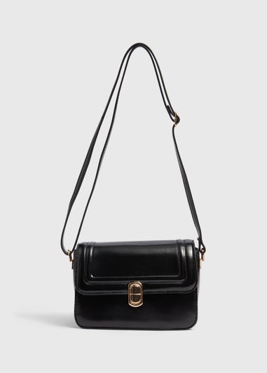 Black Boxy PU Crossbody Bag