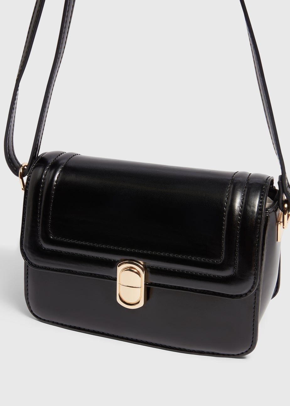 Black Boxy PU Crossbody Bag