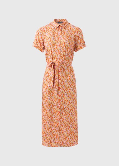 Orange Floral Viscose Shirt Dress