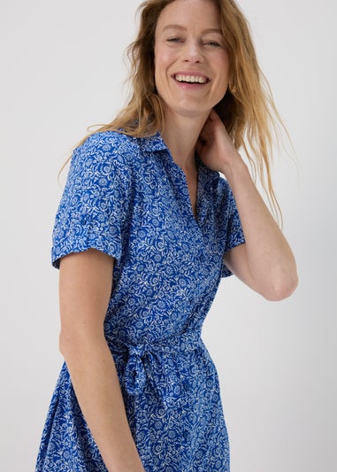 Blue Ditsy Viscose Shirt Dress