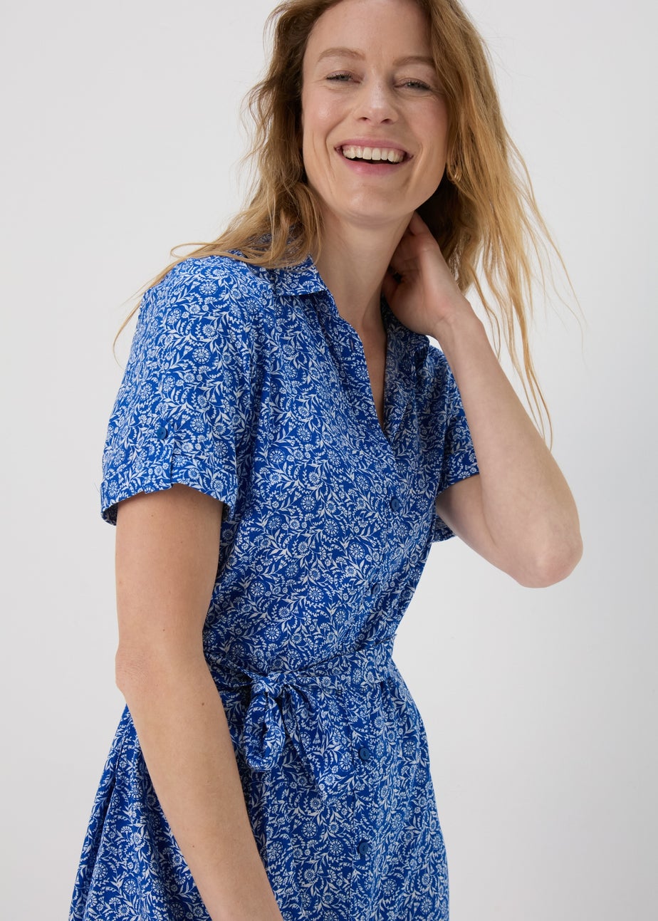 Blue Ditsy Viscose Shirt Dress