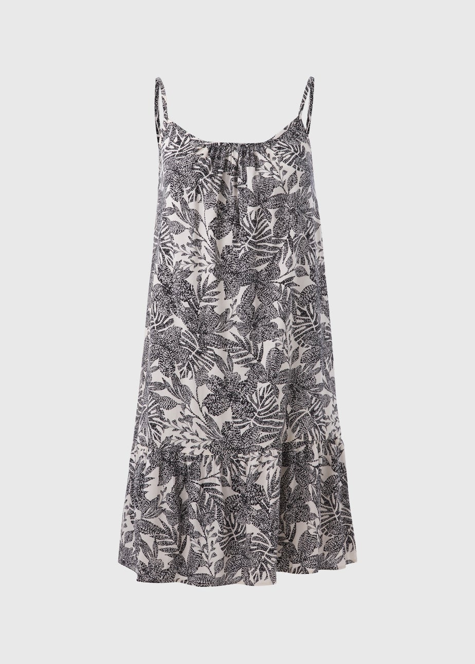 Beige Abstract Print Viscose Cami Mini Dress