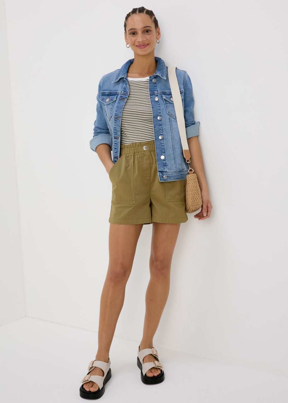 Khaki Denim Paperbag Shorts