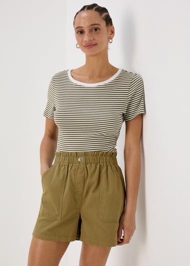 Khaki Denim Paperbag Shorts