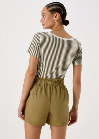 Khaki Denim Paperbag Shorts