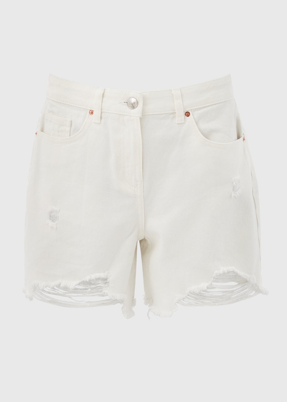 White Ripped Denim Shorts