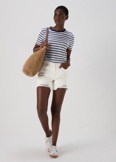 White Ripped Denim Shorts