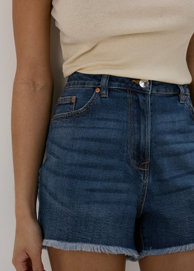 Mid Wash Frayed Hem Shorts