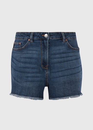 Mid Wash Frayed Hem Shorts