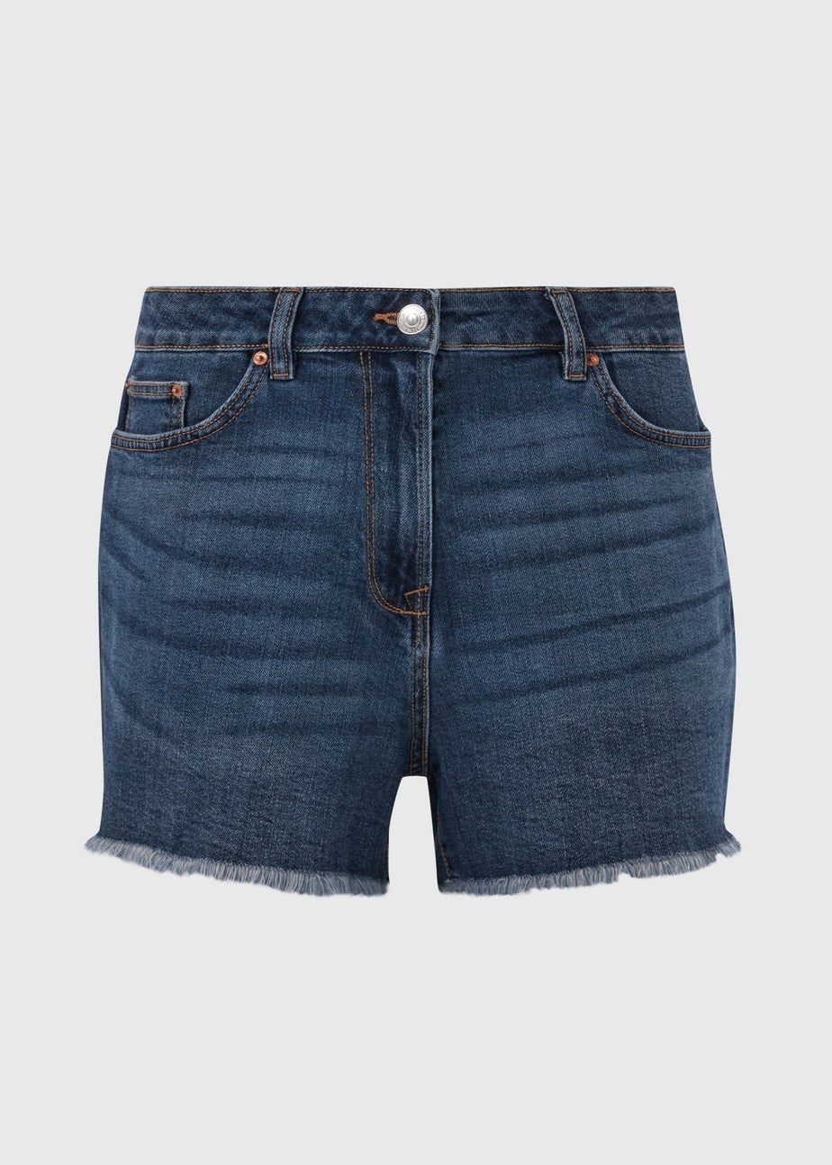 Mid Wash Frayed Hem Shorts