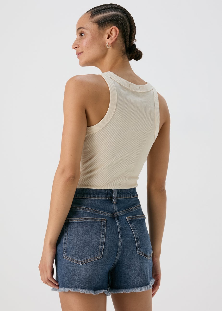 Mid Wash Frayed Hem Shorts