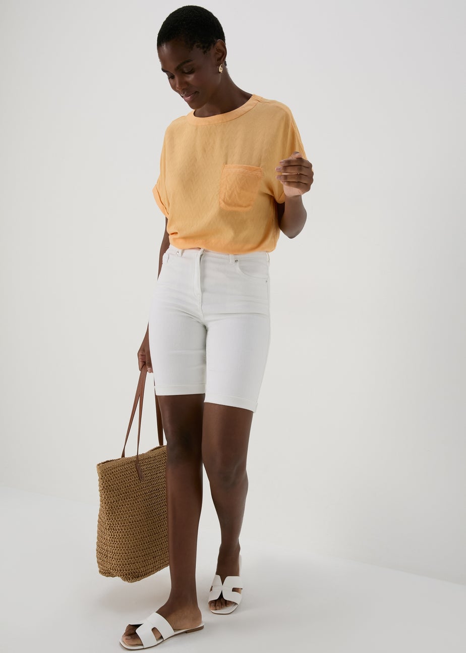 White Denim Knee Shorts