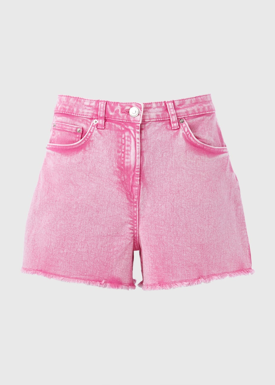 Pink Frayed Hem Shorts
